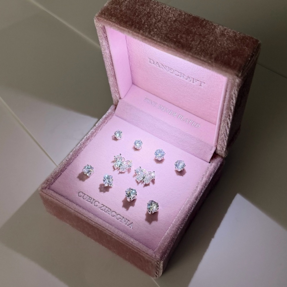 DANCRAFT Silver Crystal Stud Earrings Set of 5; gift idea jewelry studs new - Picture 16 of 17